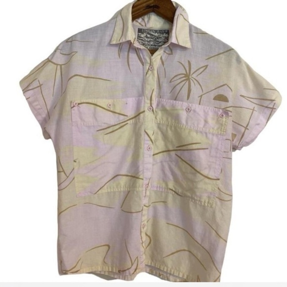 Union Bay Vintage 80’s Women’s Pink Yellow Cotton Button Down Hawaiian Shirt